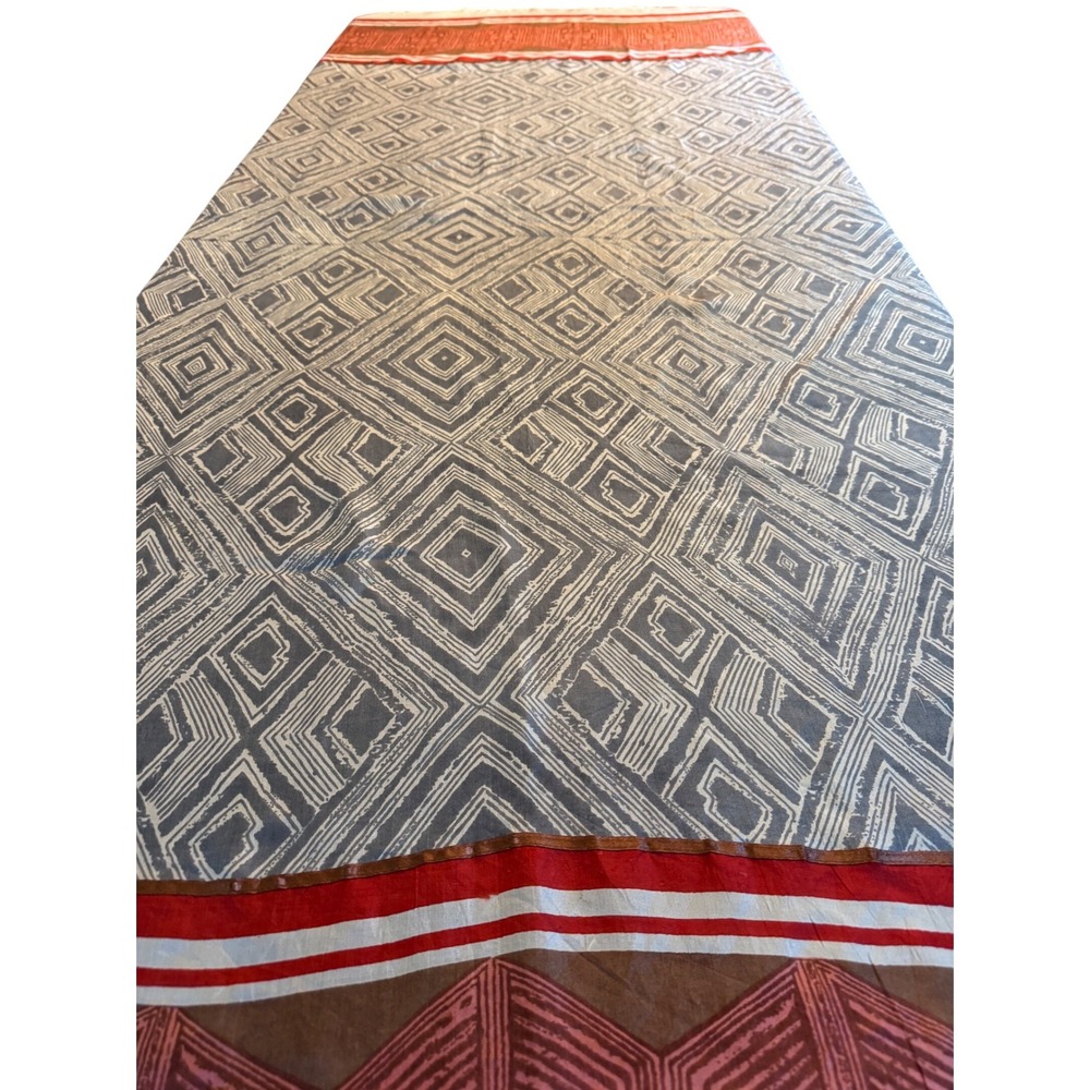 Michael Stars 100% Silk Scarf Geometric Print Red Blue White Wrap 78x40
